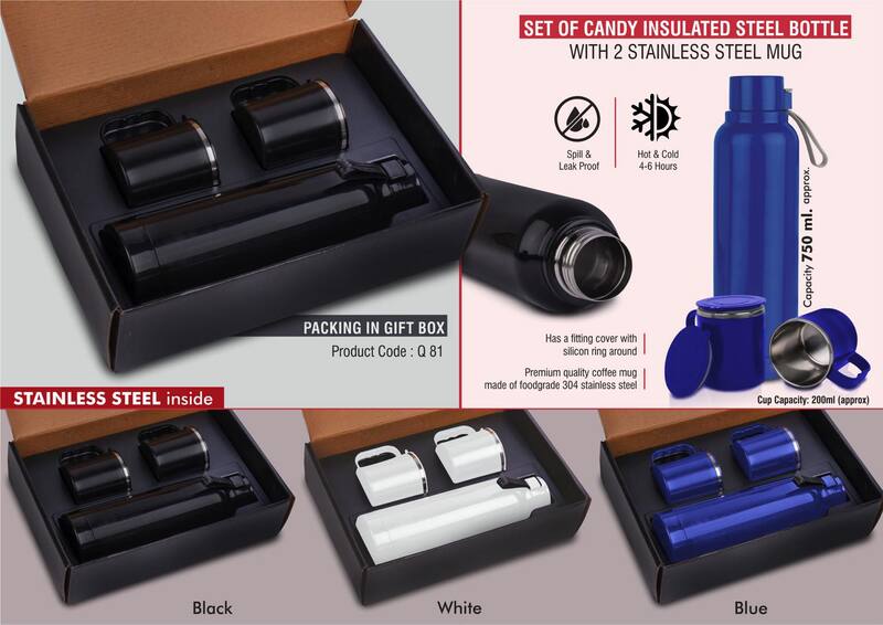 Set of Candy Insulated Steel Bottle with 2 Stainless Steel cups in Gift box