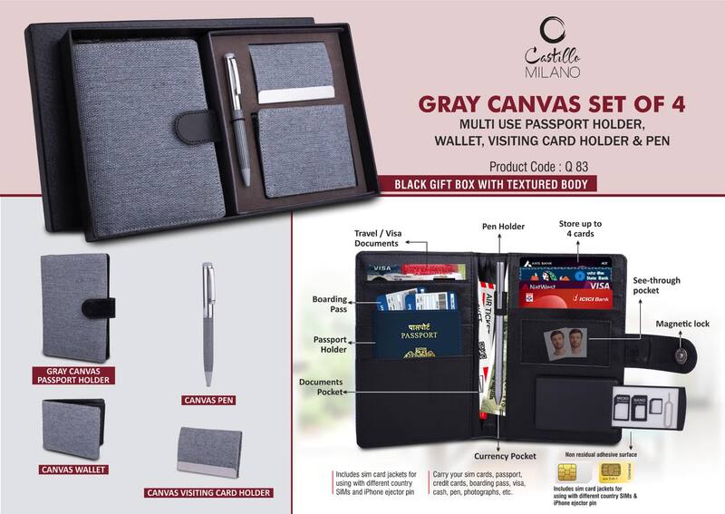 Canvas Gray Set of 4: Multi use Passport holder,