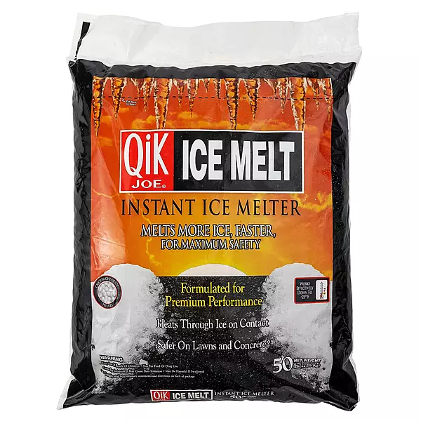 Qik Joe Calcium Chloride Ice Melt- 50Lbs Bag- Instant Snow and Ice Melt for Sidewalks, Driveways, Steps, and Parking Lots - Deicer for Concrete, Asphalt, and Other Surfaces