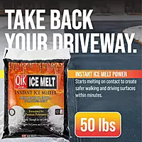 Qik Joe Calcium Chloride Ice Melt- 50Lbs Bag- Instant Snow and Ice Melt for Sidewalks, Driveways, Steps, and Parking Lots - Deicer for Concrete, Asphalt, and Other Surfaces