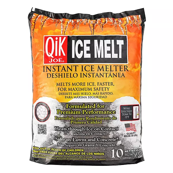 Qik Joe Calcium Chloride Ice Melt - 10 Lb Bag - Instant Snow and Ice Melt for Sidewalks, Driveways, Steps, Parking Lots, Concrete, Asphalt, and Other Surfaces