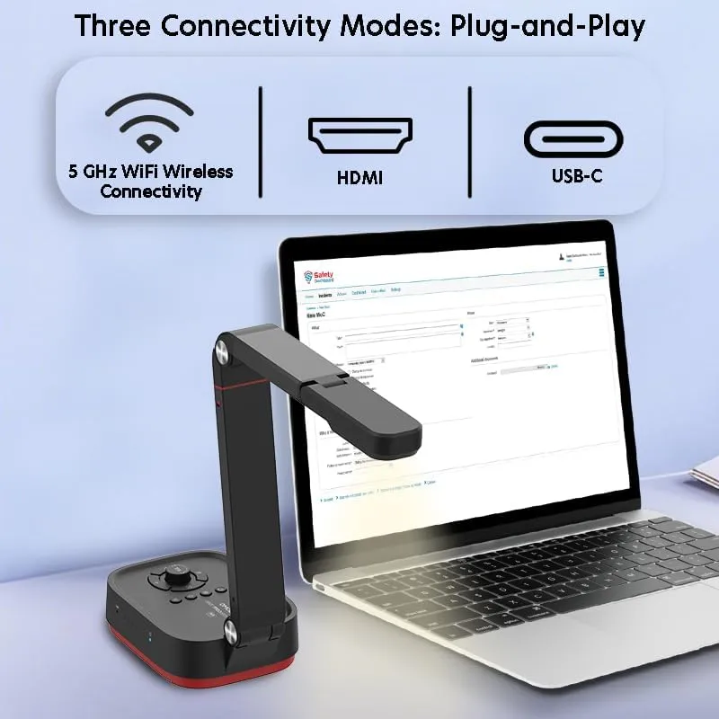 QPC100W Wireless 4K UHD Document Camera, WiFi/HDMI/USB Plug & Play, Compatible Mac OS, Windows, Chromebook Compatible for Live Demo,Web Meeting and Document Scanning