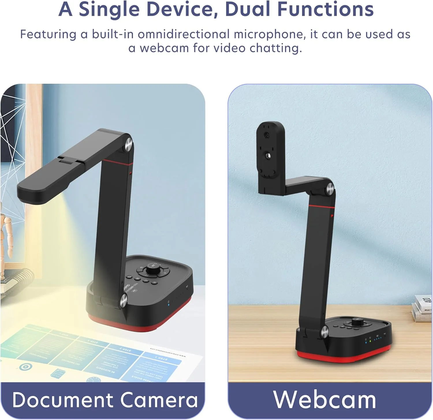 QPC100W Wireless 4K UHD Document Camera, WiFi/HDMI/USB Plug & Play, Compatible Mac OS, Windows, Chromebook Compatible for Live Demo,Web Meeting and Document Scanning