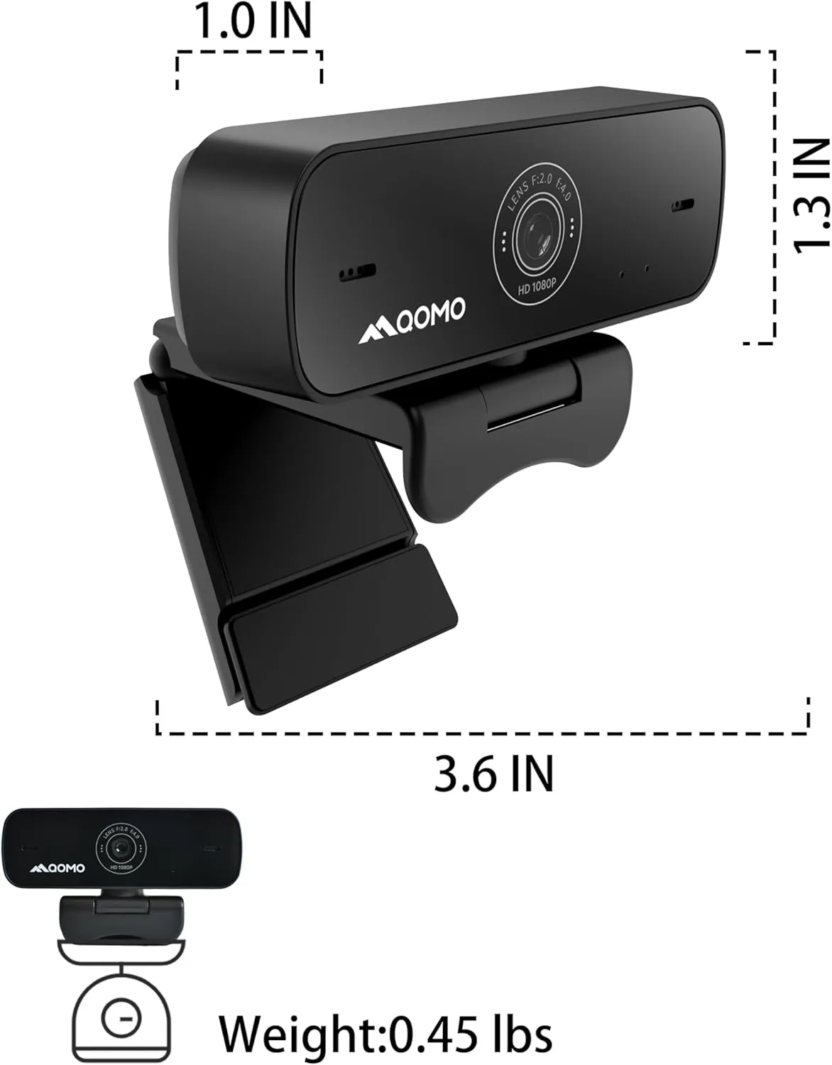 QWC 004 Full HD 1080p Webcam with Microphone, 180° Rotatable, USB Plug and Play, Streaming Camera for PC/Mac/Laptop, Zoom/Skype/Facetime/Meetings