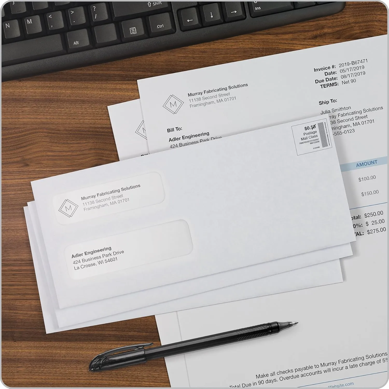 Quality Park #10 Double-Window Self-Seal Security Envelopes, For Business Statements, Invoices, 4-1/8" x 9-1/2", White, 24-lb, 500 Per Box