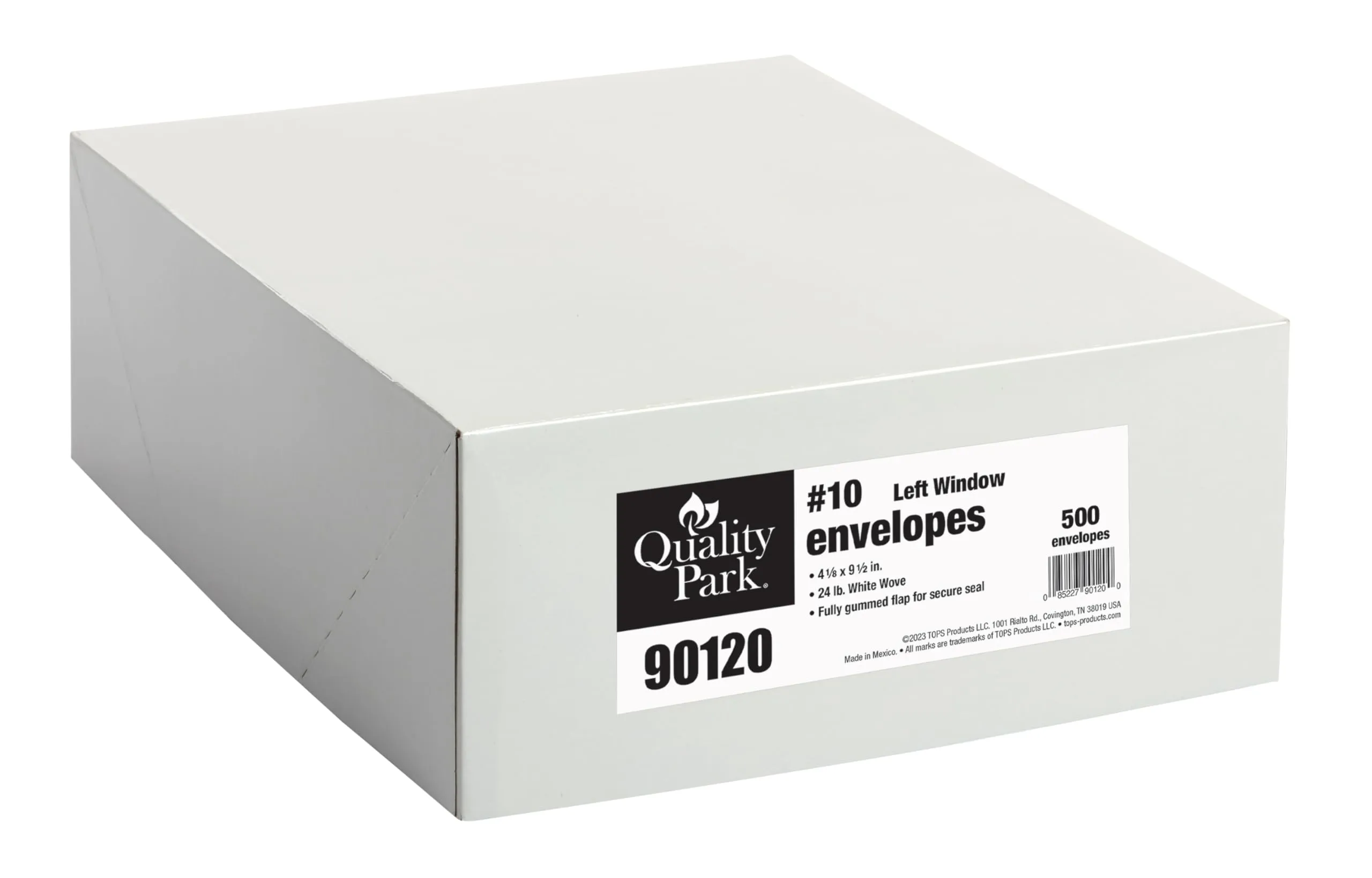 Quality Park #10 Window Envelopes, Single Window, 4-1/8 x 9-1/2 Inches, 24 lb White, Gummed, 500 per Box (QUA90120)