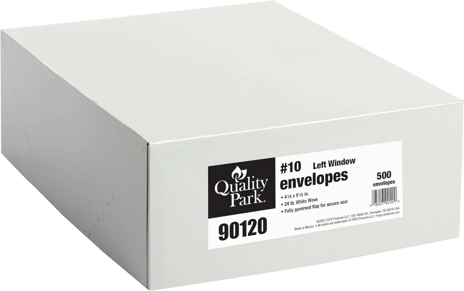 Quality Park #10 Window Envelopes, Single Window, 4-1/8 x 9-1/2 Inches, 24 lb White, Gummed, 500 per Box (QUA90120)