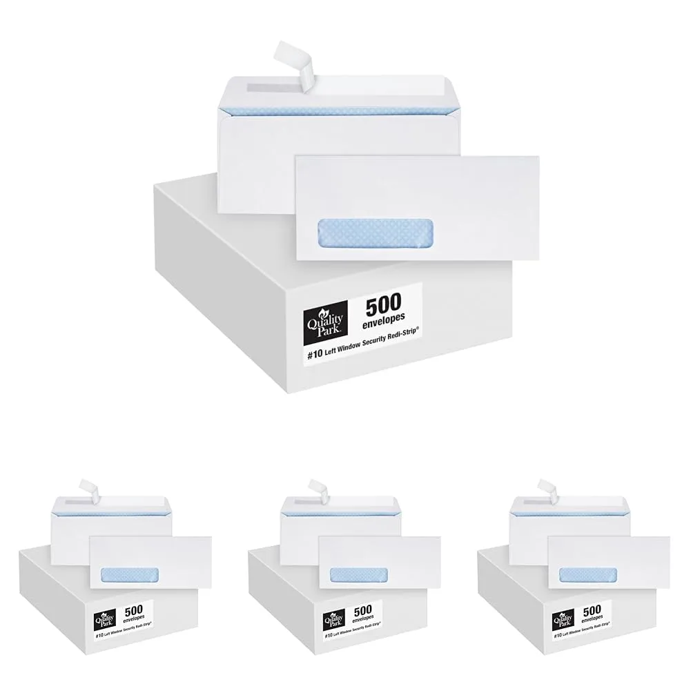 Quality Park #10 Window Envelopes, Redi-Strip, White, 500/Box (69222)