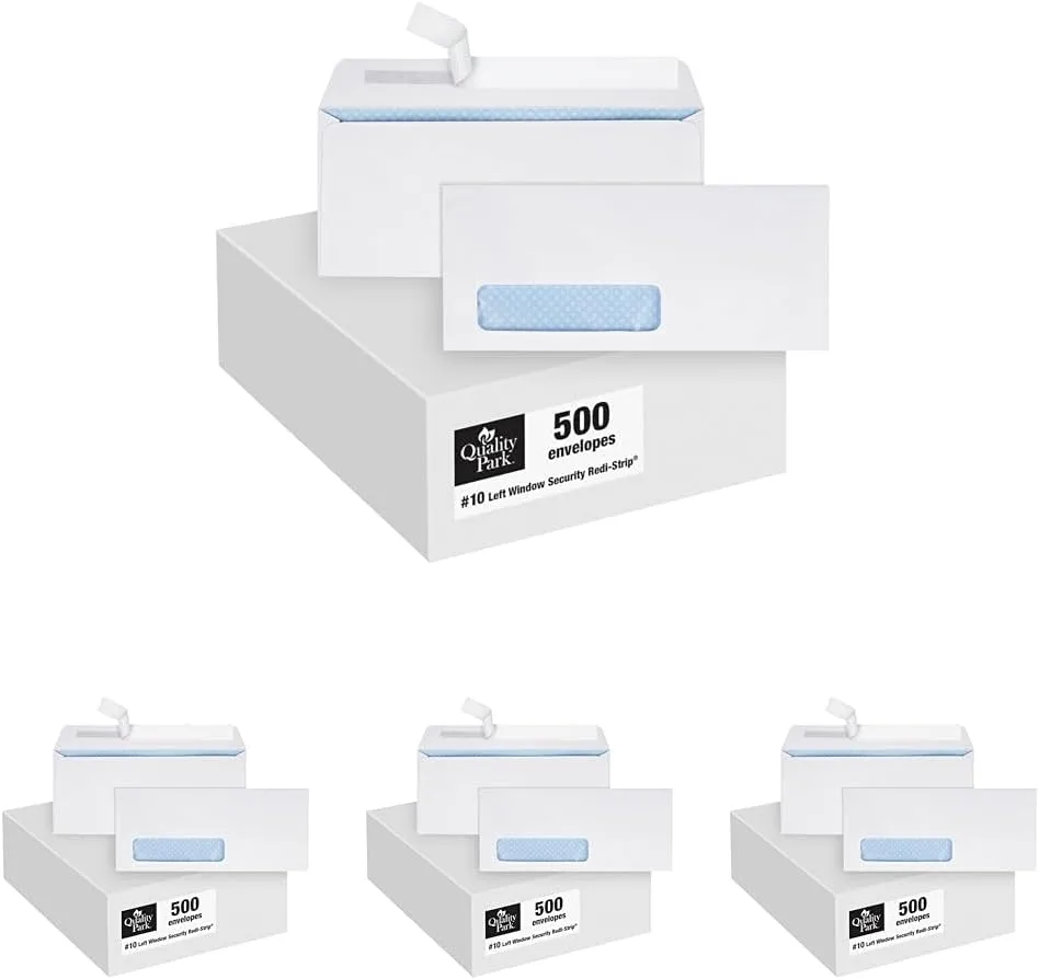 Quality Park #10 Window Envelopes, Redi-Strip, White, 500/Box (69222)