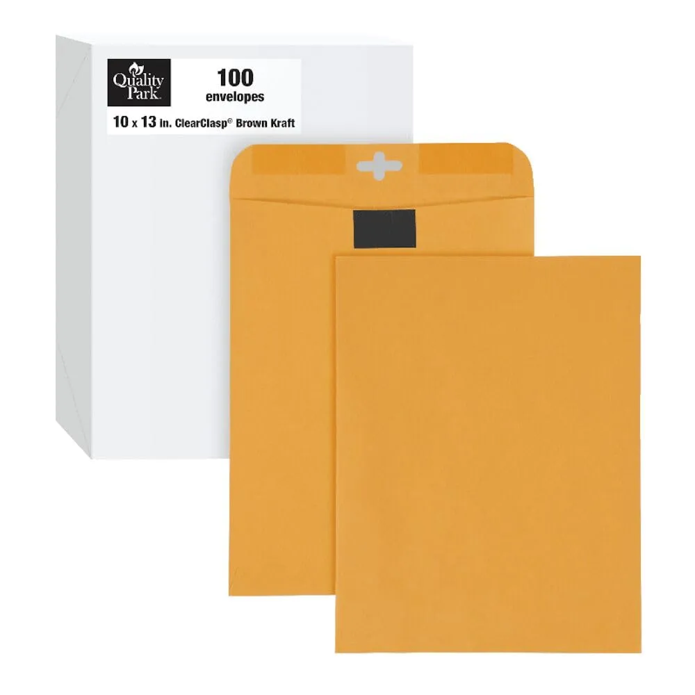 Quality Park 10 x 13 ClearClasp Envelopes, 28 lb Kraft, 100/Box (QUA43768)