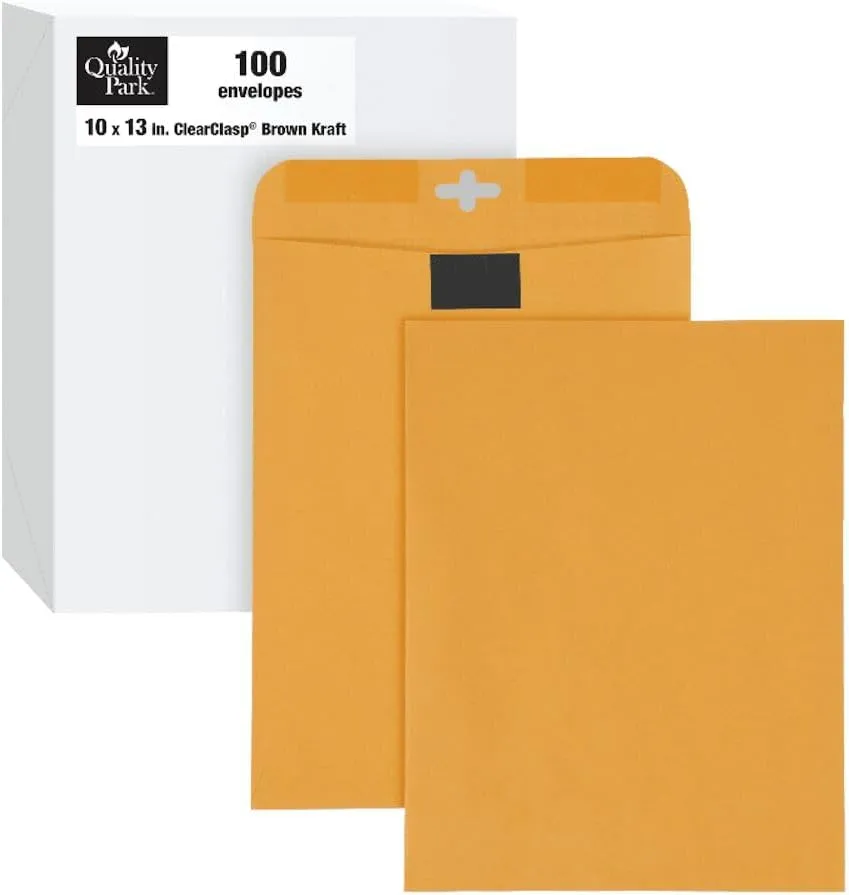 Quality Park 10 x 13 ClearClasp Envelopes, 28 lb Kraft, 100/Box (QUA43768)
