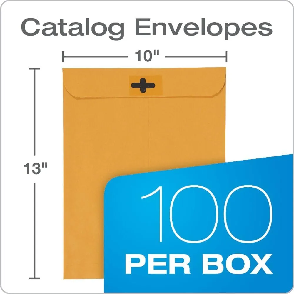 Quality Park 10 x 13 ClearClasp Envelopes, 28 lb Kraft, 100/Box (QUA43768)