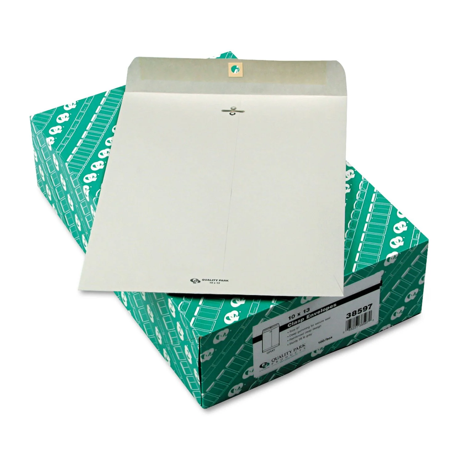 Quality Park 38597 Gummed Clasp Envelope, 28Lb, 10-Inch x13-Inch, 100/BX, Gray