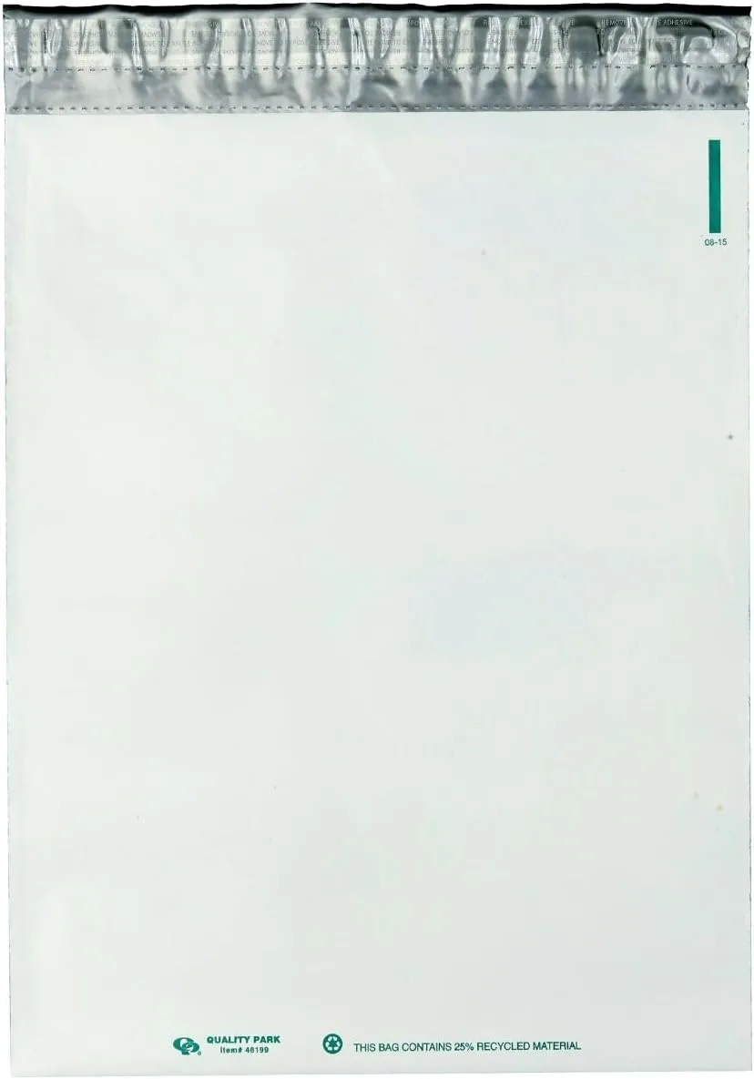 Quality Park 12 x 15-1/2 Jumbo Poly Mailers, Redi-Strip Self-Sealing Closure, Water-Resistant, Tamper Evident, Recycled White, 100 per Box (QUA46199)
