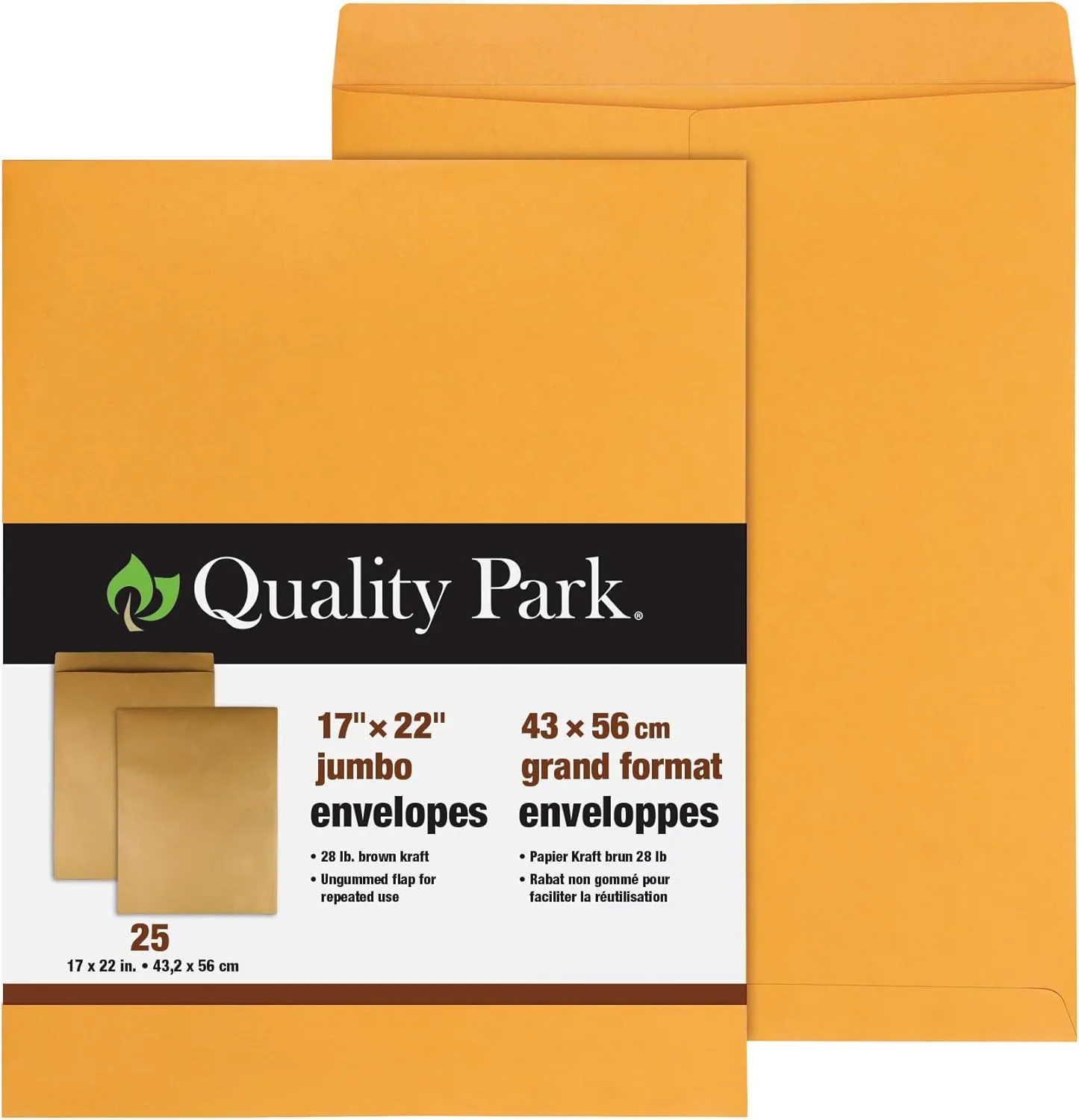 Quality Park Jumbo Kraft Envelopes, 17 x 22, Ungummed Catalog Envelopes for Storing and Organizing, 28 lb Kraft Paper, 25 per Box (QUA42356), Brown Kraft