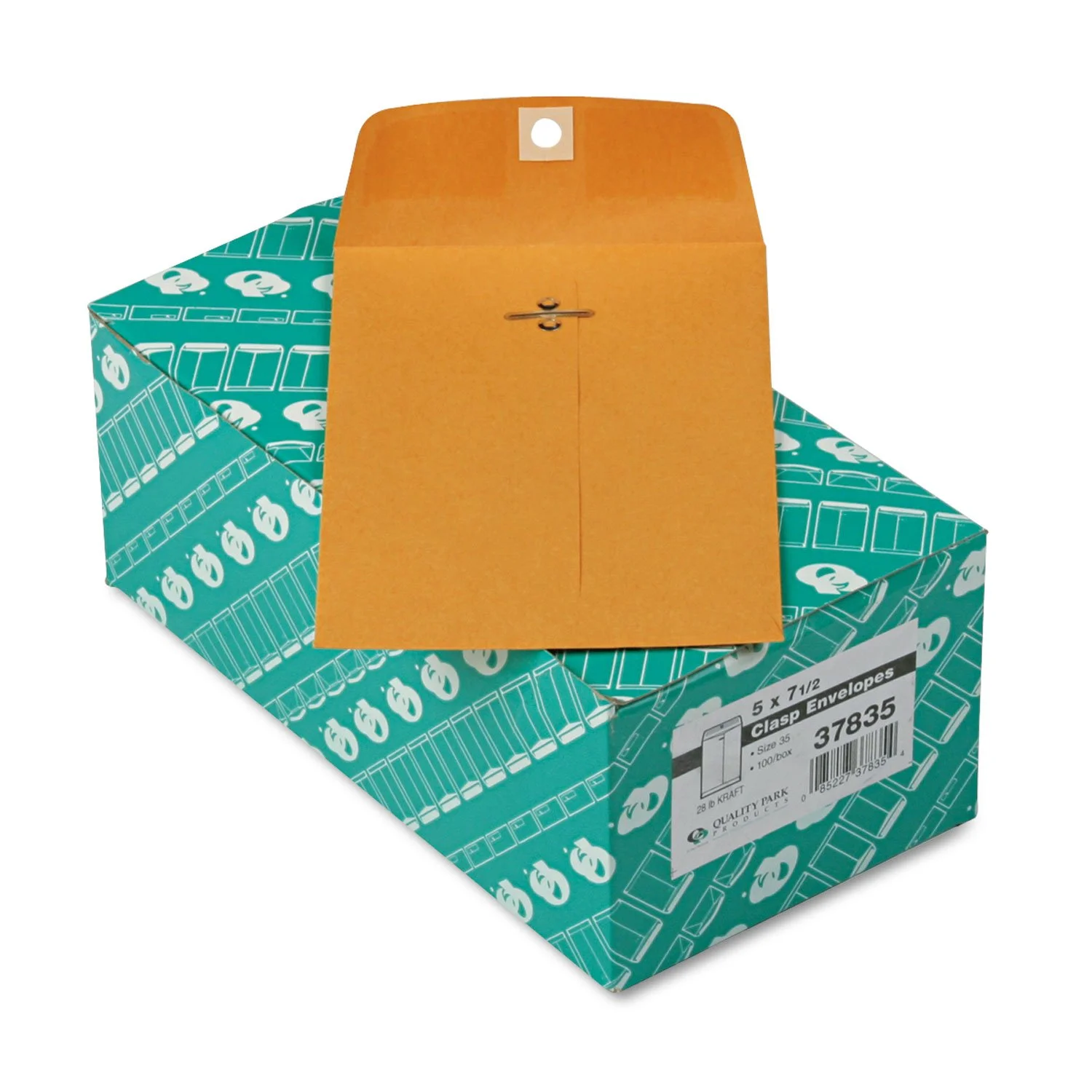 Quality Park 37835 Gummed Clasp Envelope, 28Lb, 5-Inch x7-1/2-Inch, 100/BX, Kraft