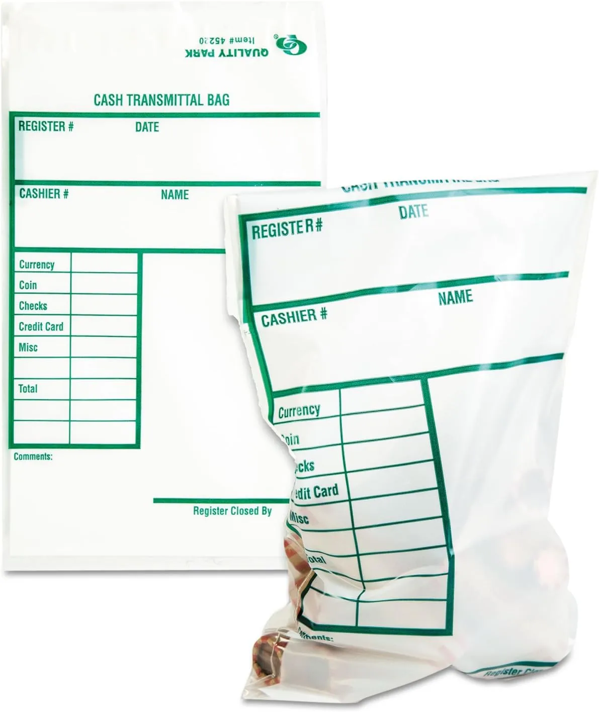 Quality Park Poly Cash Transmittal Bags, Self-Seal, Clear, 6 x 9, 100 per Pack, (45220)