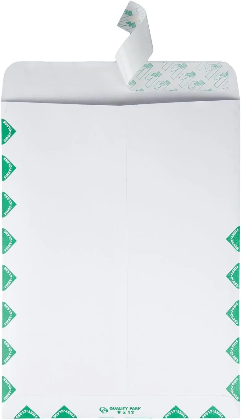 Quality Park 9 x 12 Catalog Mailing Envelopes, First Class Border, Redi-Strip Self Seal Envelope Closure, 28 lb White Wove Paper, 100 per Box