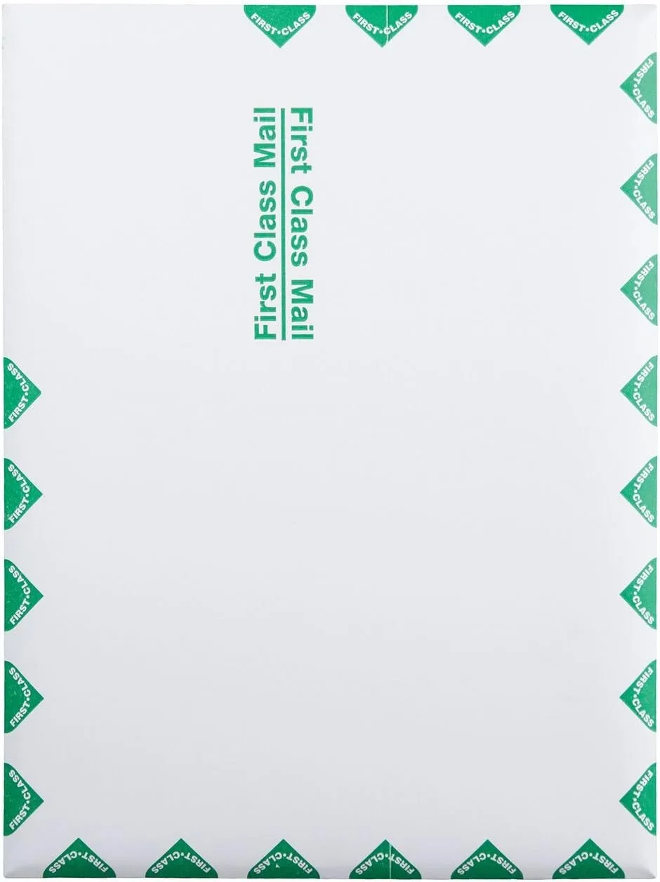 Quality Park 9 x 12 Catalog Mailing Envelopes, First Class Border, Redi-Strip Self Seal Envelope Closure, 28 lb White Wove Paper, 100 per Box