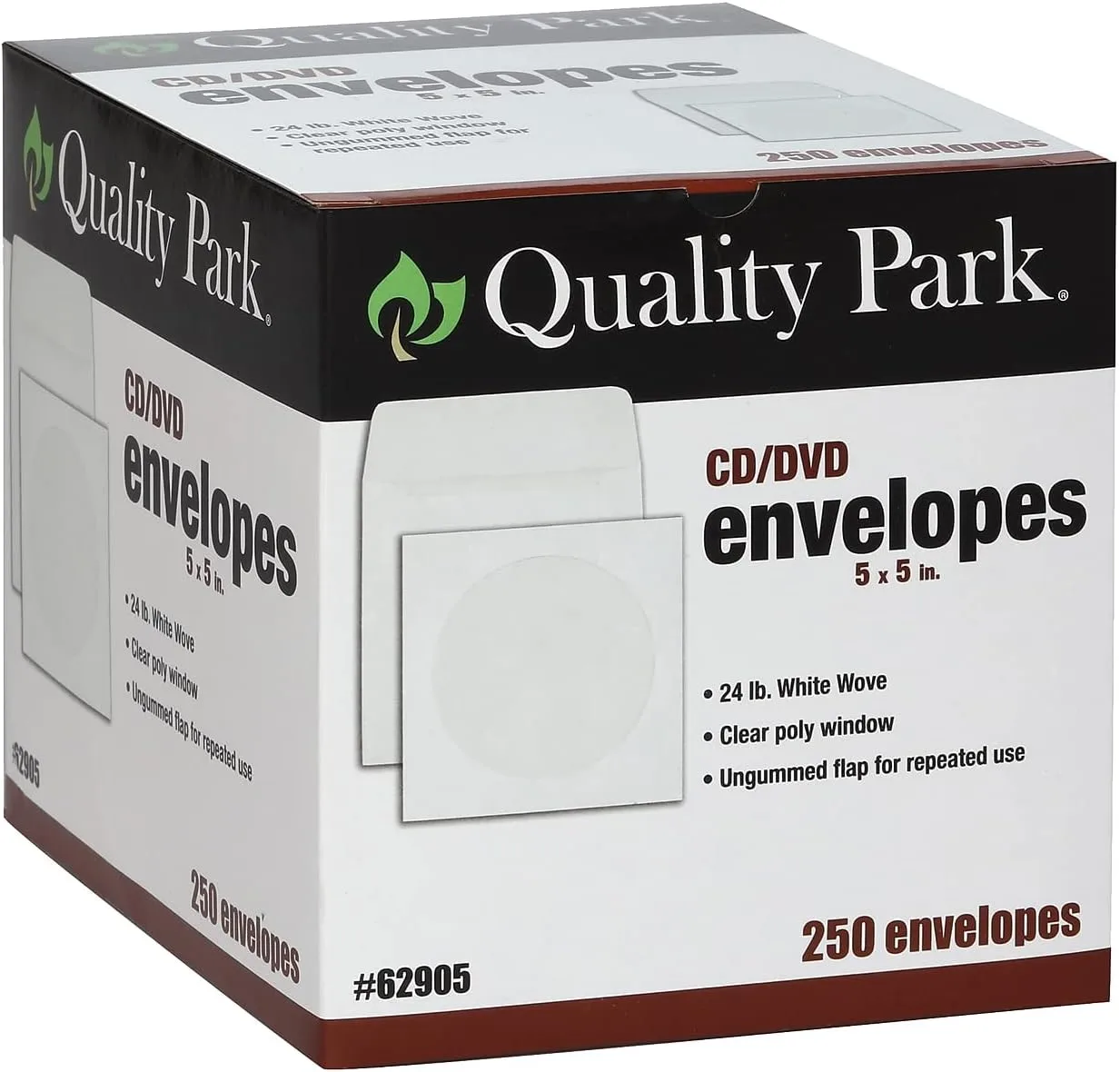 Quality Park CD/DVD Sleeves, 5 x 5 in, White, 250 Pack