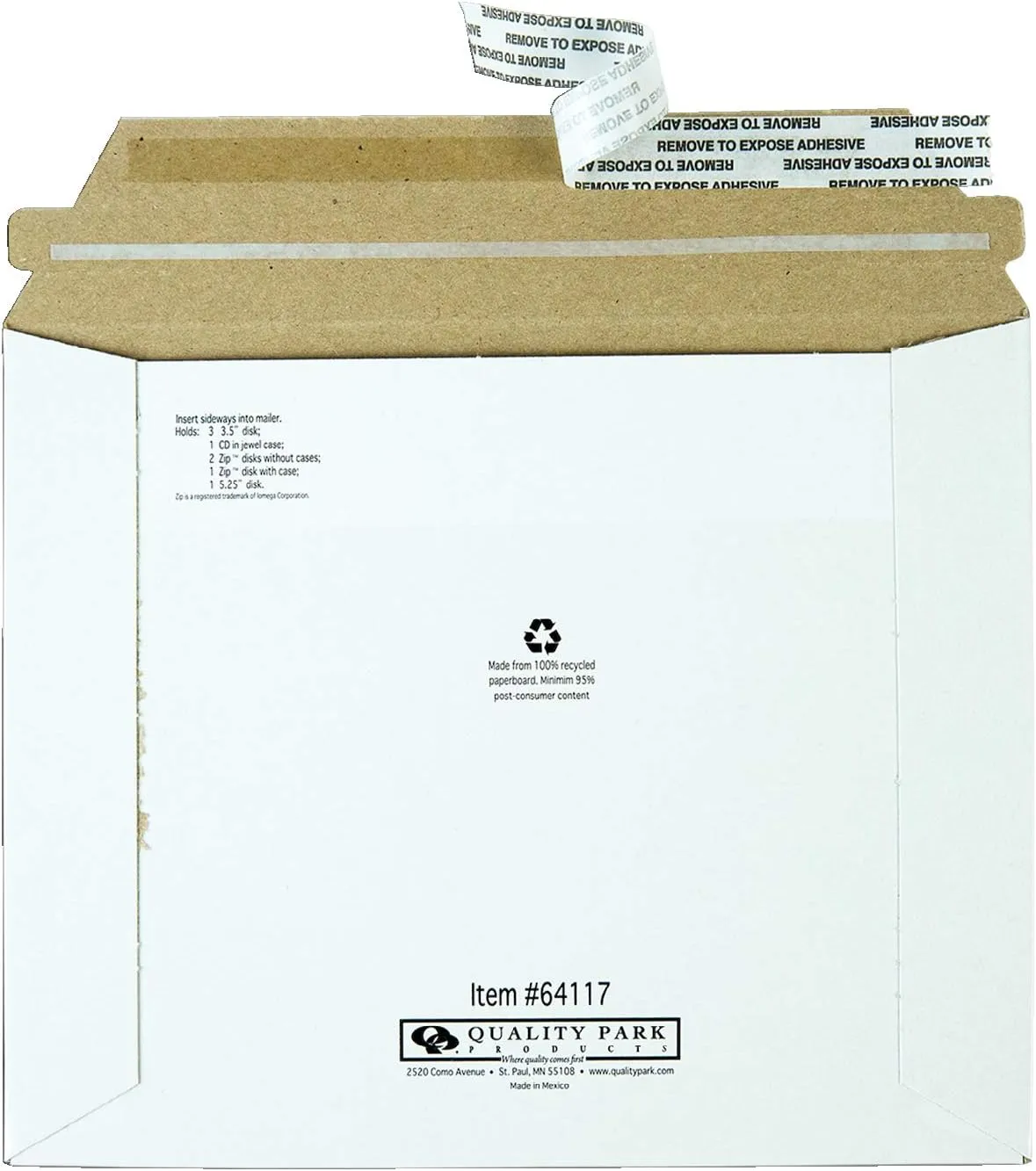 Quality Park Recycled Economy Disk Mailer, Redi-Strip, White, 7.5 x 6.06, 100 Pack (64117)