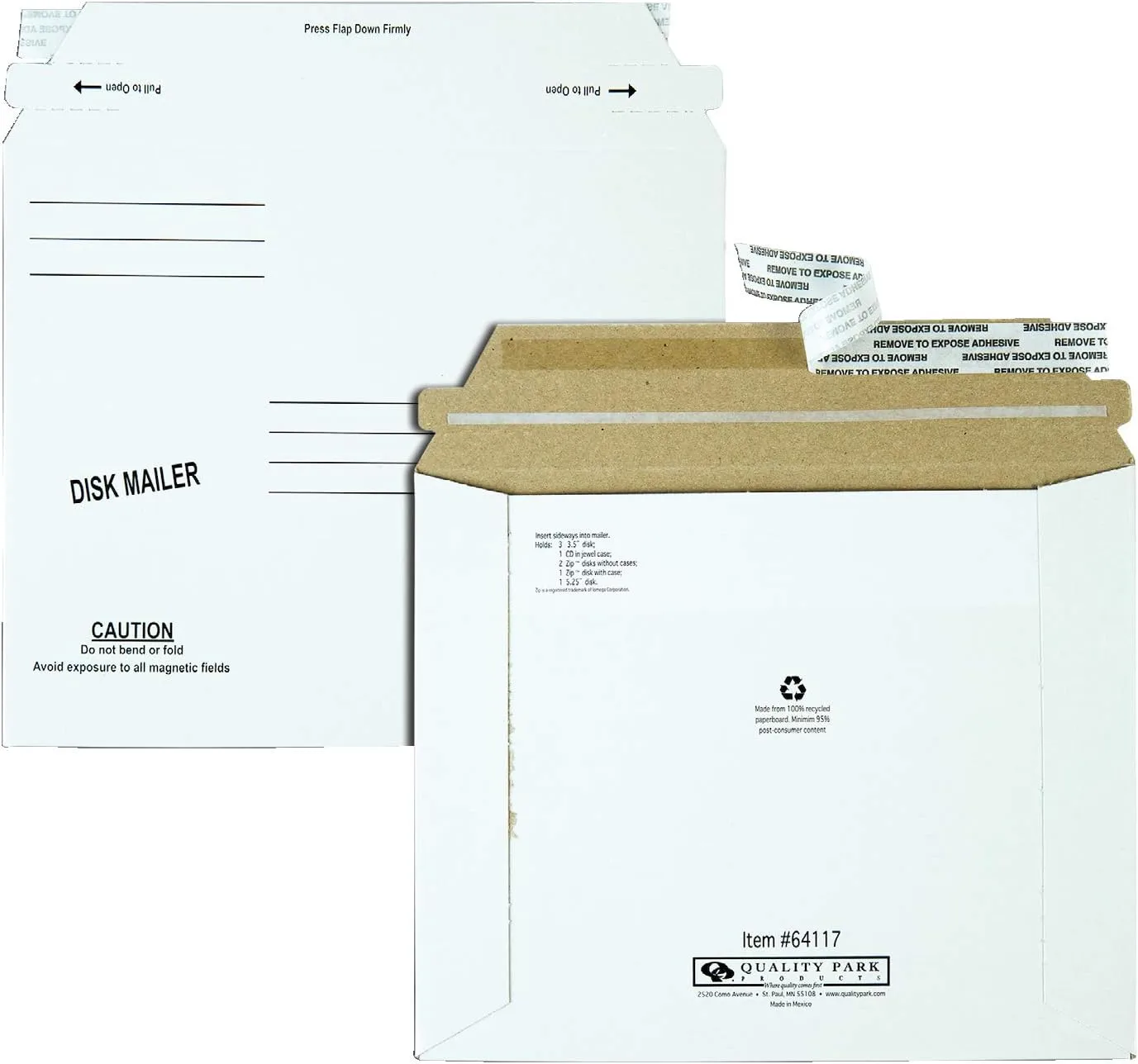 Quality Park Recycled Economy Disk Mailer, Redi-Strip, White, 7.5 x 6.06, 100 Pack (64117)