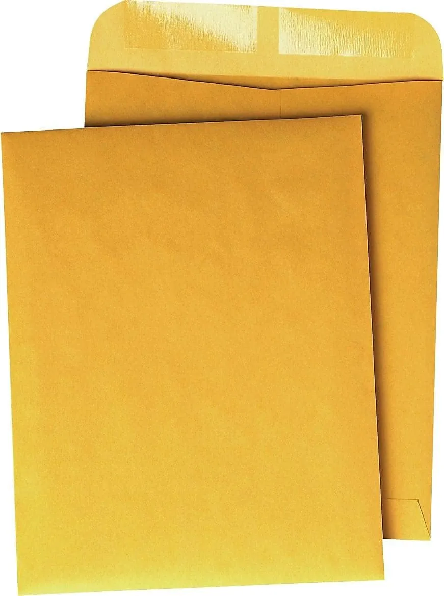 Quality Park Kraft Catalog Envelopes, 12 x 15.5 in, 28 lb, Gummed Flap, 100/Box