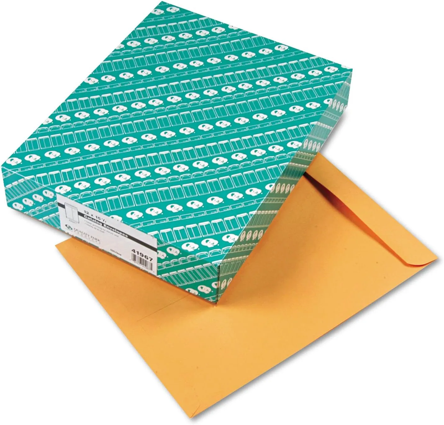 Quality Park Kraft Catalog Envelopes, 12 x 15.5 in, 28 lb, Gummed Flap, 100/Box
