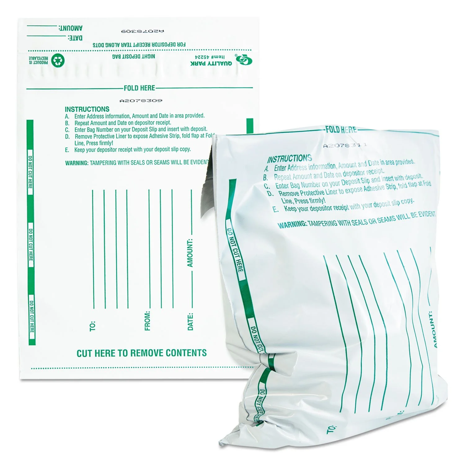 Quality Park Poly Night Deposit Bags, Self-Seal, White, 10 x 13, 100 per Pack (45228)