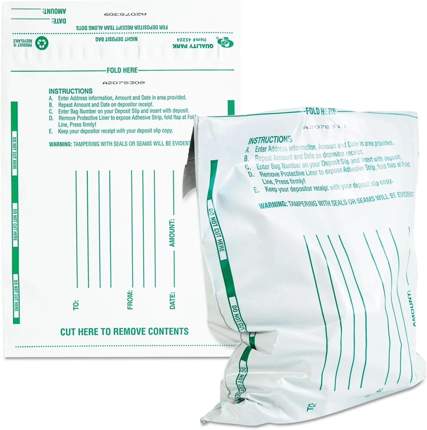 Quality Park Poly Night Deposit Bags, Self-Seal, White, 10 x 13, 100 per Pack (45228)