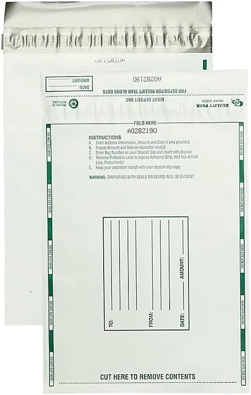 Quality Park Poly Night Deposit Bags, Self-Seal, White, 10 x 13, 100 per Pack (45228)