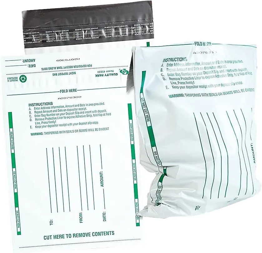 Quality Park 45224 Poly Night Deposit Bags w/Tear-Off Receipt, 8.5 x 10-1/2, Opaque, 100 Bags/Pack
