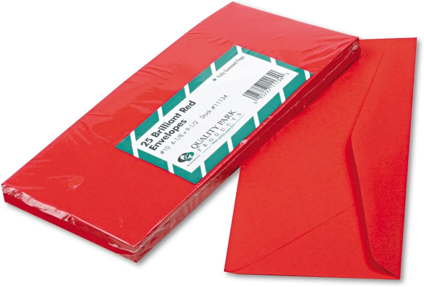Quality Park 11134 Colored Envelope, 10, 4 1/8 x 9 1/2, Red, 25/Pack