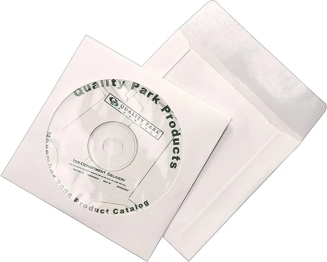 Quality Park Tech-No-Tear CD/DVD Sleeves, White, Pack Of 100 (77203)