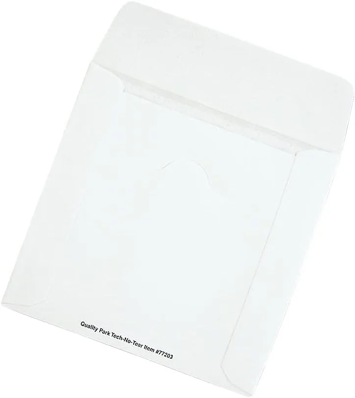 Quality Park Tech-No-Tear CD/DVD Sleeves, White, Pack Of 100 (77203)