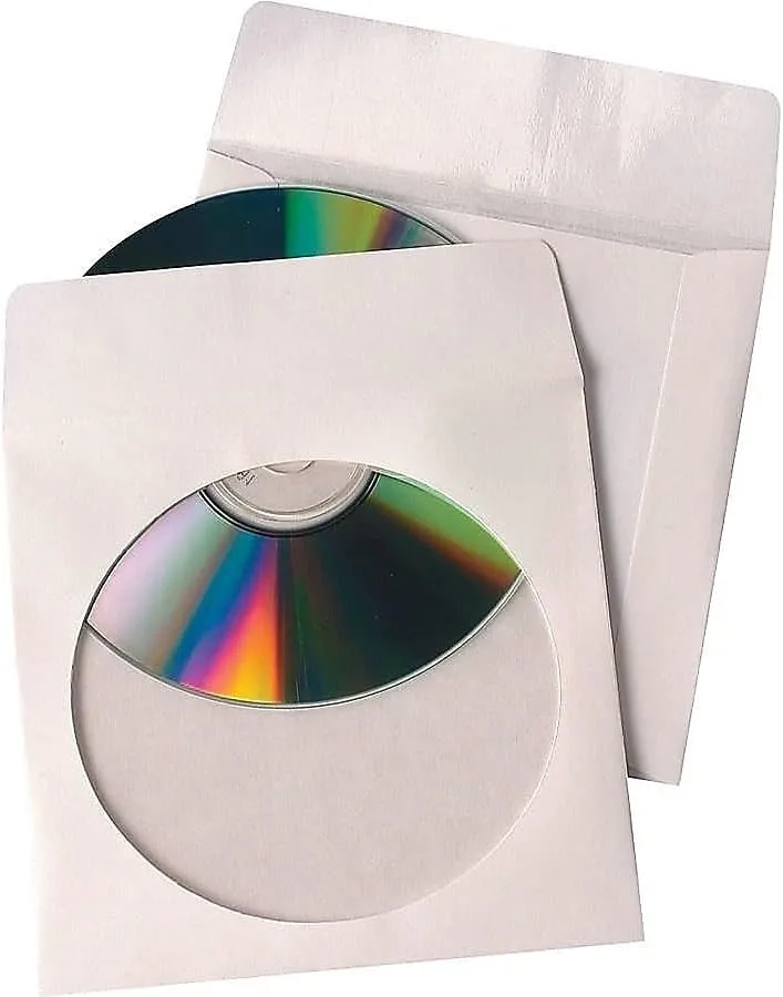 Quality Park Tech-No-Tear CD/DVD Sleeves, White, Pack Of 100 (77203)