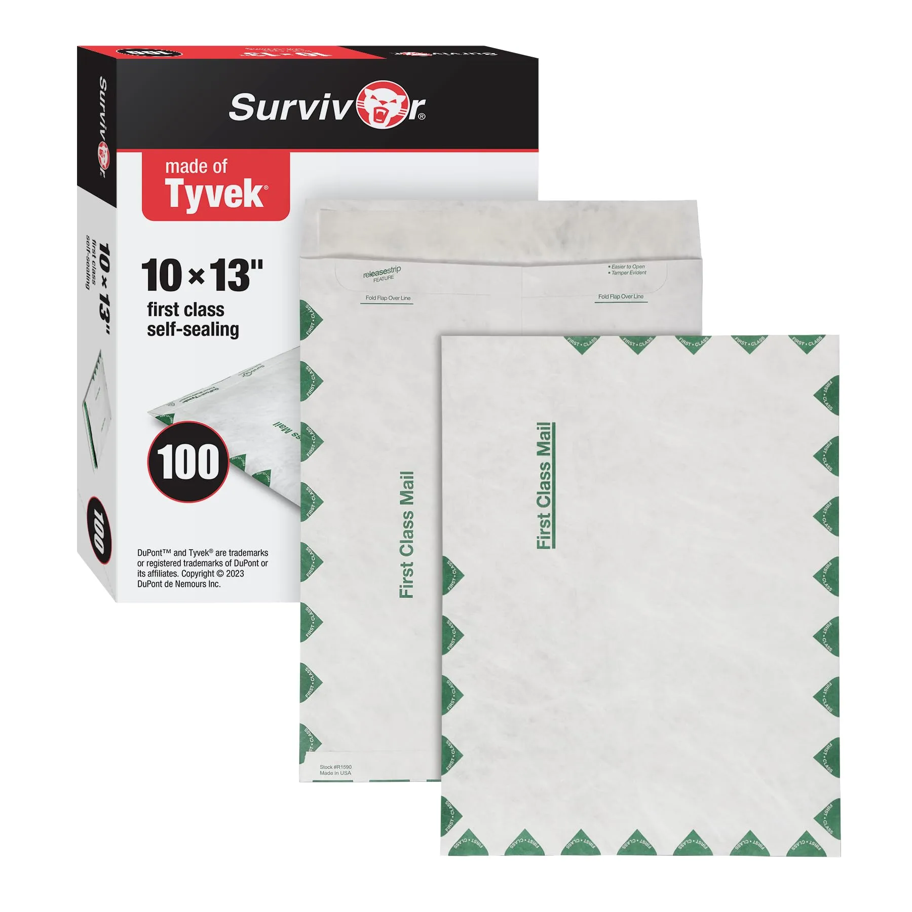 Quality Park R1590 Survivor Tyvek USPS First Class Mailer, 10 x 13, White, Pack of 100