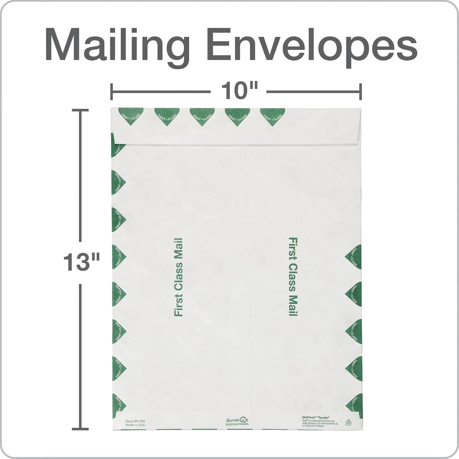 Quality Park R1590 Survivor Tyvek USPS First Class Mailer, 10 x 13, White, Pack of 100