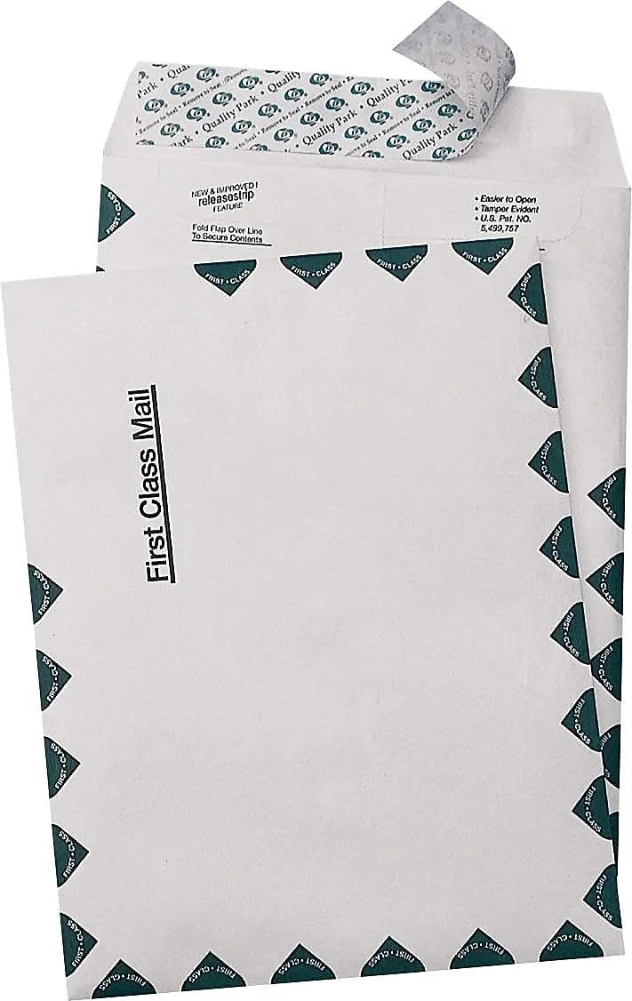 Quality Park Tyvek First Class 10 x 15 Envelopes, 14 lb, Self-Adhesive - Box of 100