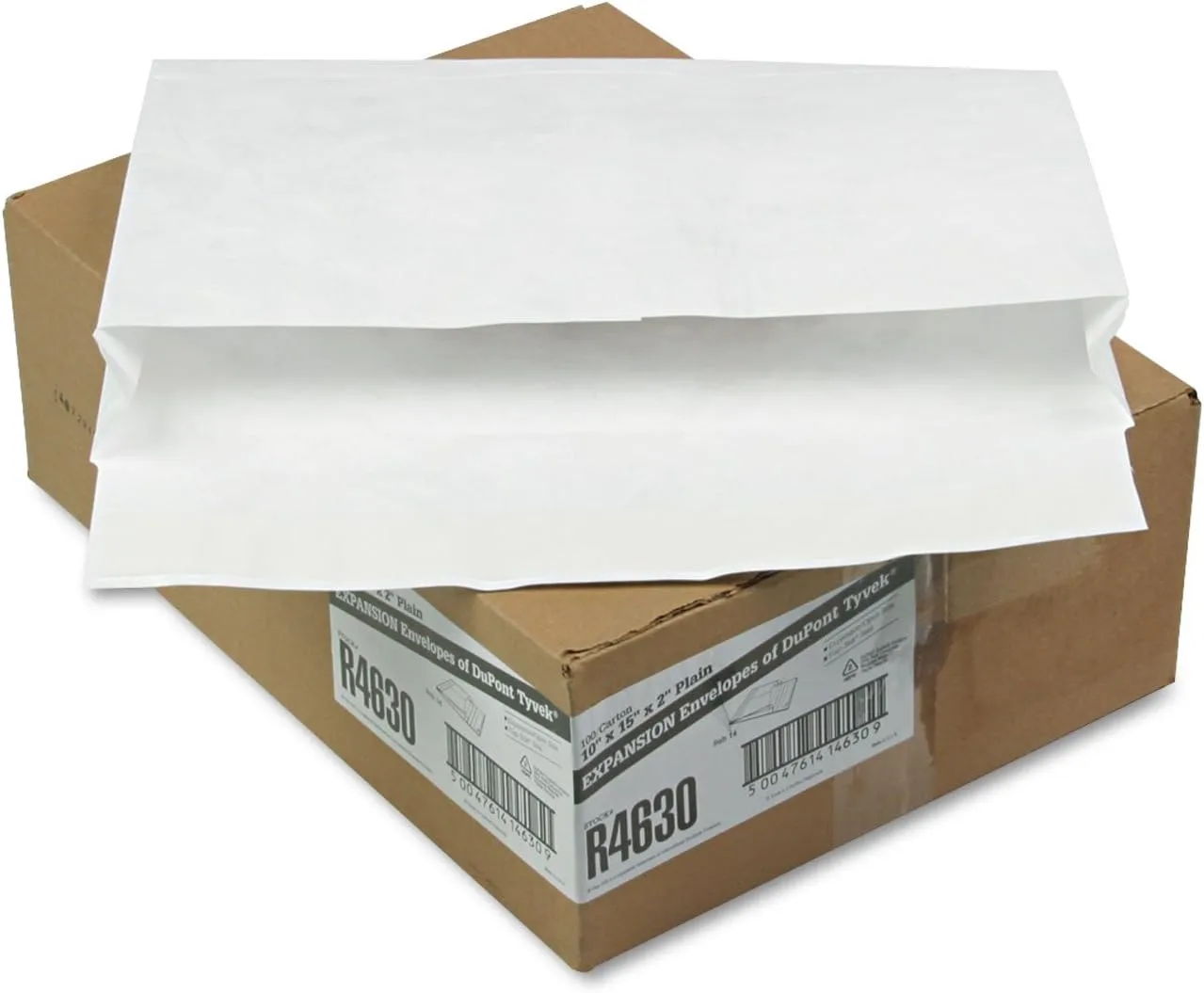 Open Side Expansion Mailers, DuPont Tyvek, 10 x 15 x 2, Redi-Strip Closure, White, 100/Carton