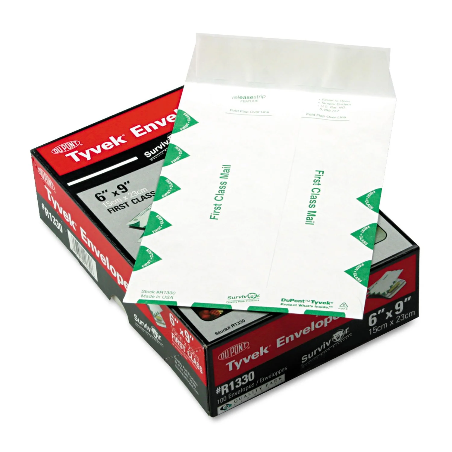Quality Park Survivor R1330 Tyvek USPS First Class Mailer, #55, 6 x 9, White (Box of 100)