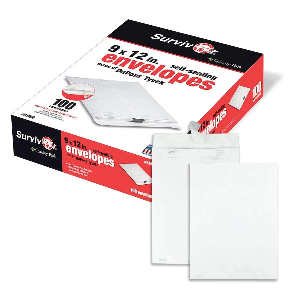 Quality Park Survivor 9 x 12 Catalog Envelopes made with DuPont Tyvek Material, Self Sealing, Puncture, Tear & Moisture Resistant, 100/Box (QUAR1460)