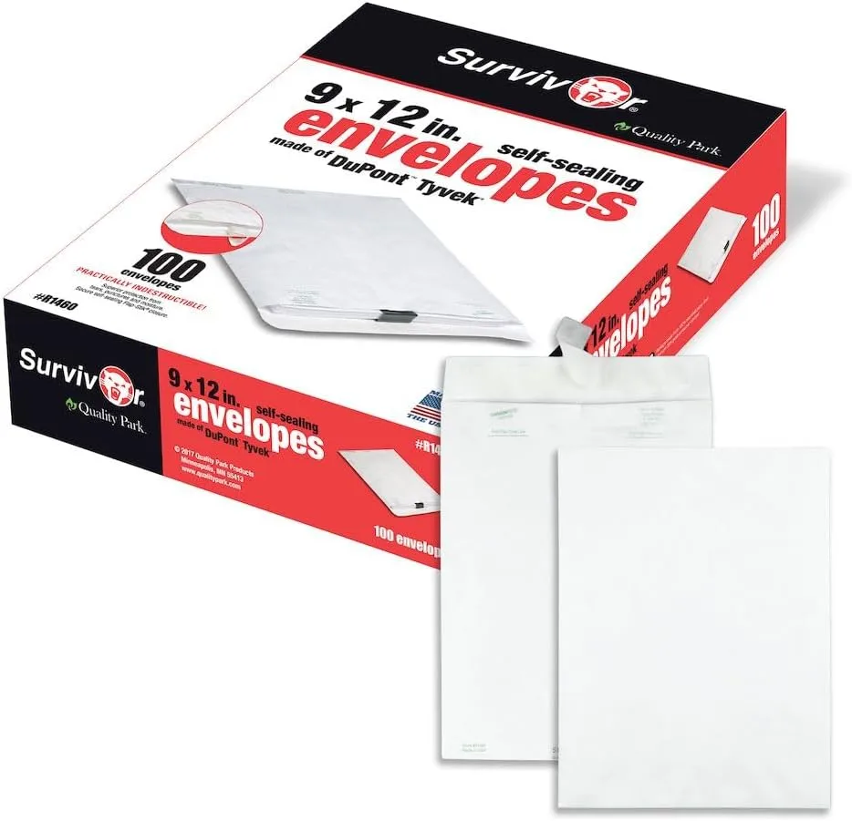 Quality Park Survivor 9 x 12 Catalog Envelopes made with DuPont Tyvek Material, Self Sealing, Puncture, Tear & Moisture Resistant, 100/Box (QUAR1460)