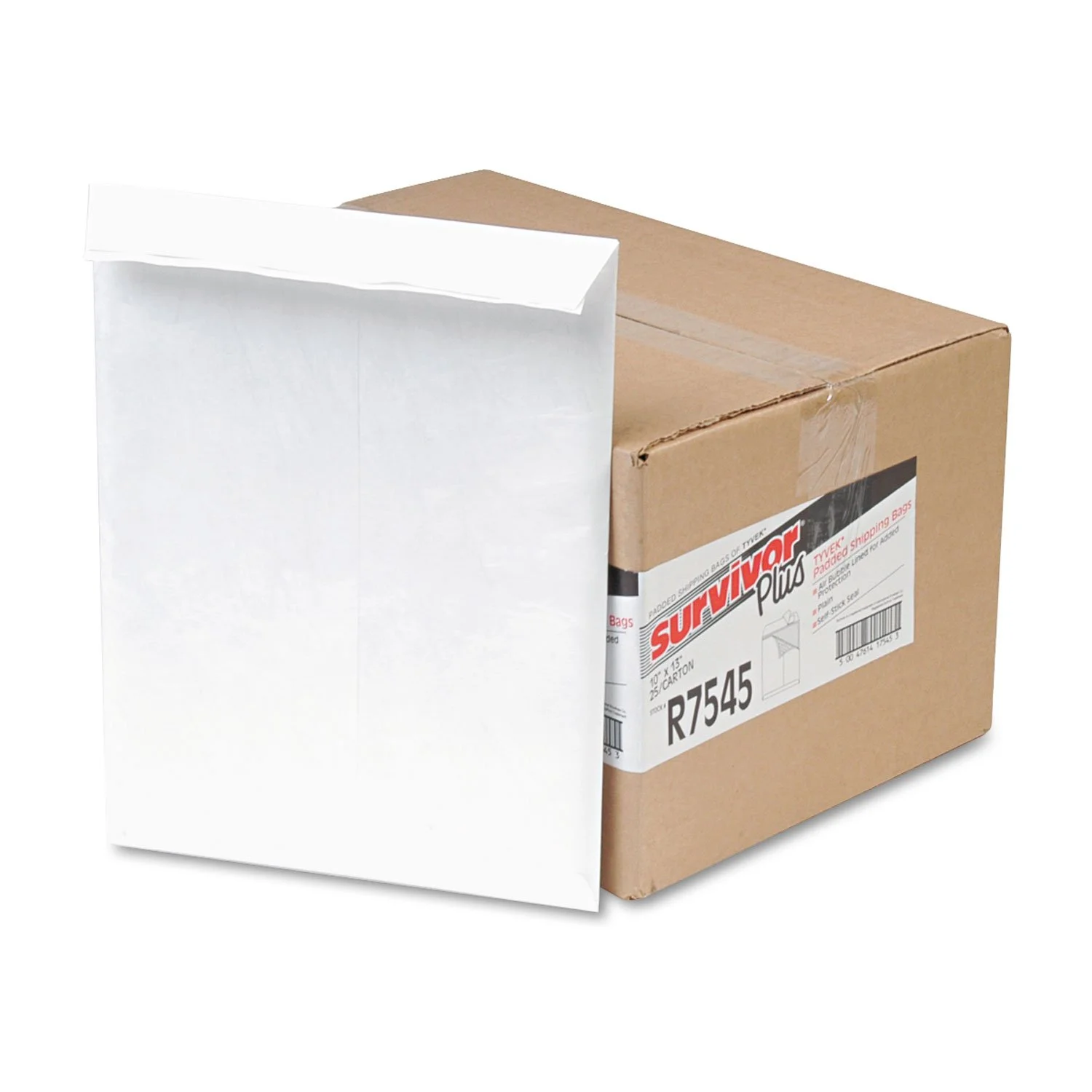 Survivor R7545 DuPont Tyvek Air Bubble Mailer, Self Seal, 10 x 13, White (Box of 25)