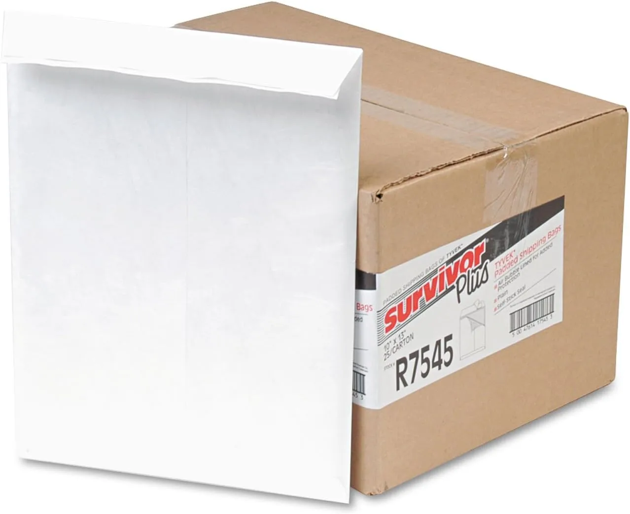 Survivor R7545 DuPont Tyvek Air Bubble Mailer, Self Seal, 10 x 13, White (Box of 25)