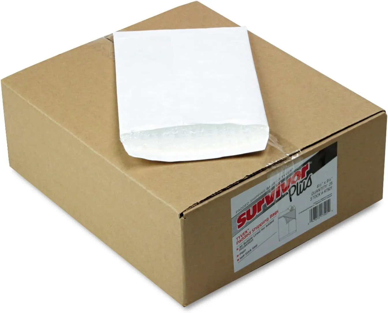 Survivor R7501 DuPont Tyvek Air Bubble Mailer, Self Seal, 6 1/2 x 9 1/2, White (Box of 25)