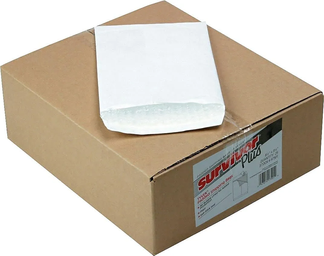 Survivor R7501 DuPont Tyvek Air Bubble Mailer, Self Seal, 6 1/2 x 9 1/2, White (Box of 25)