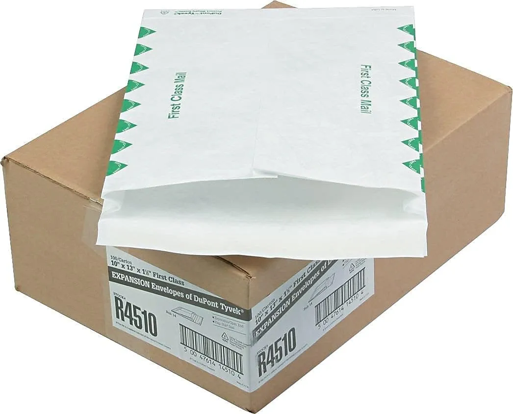 Quality Park Survivor R4510 Tyvek Expansion Mailer, First Class, 10 x 13 x 1-1/2, White - Box of 100