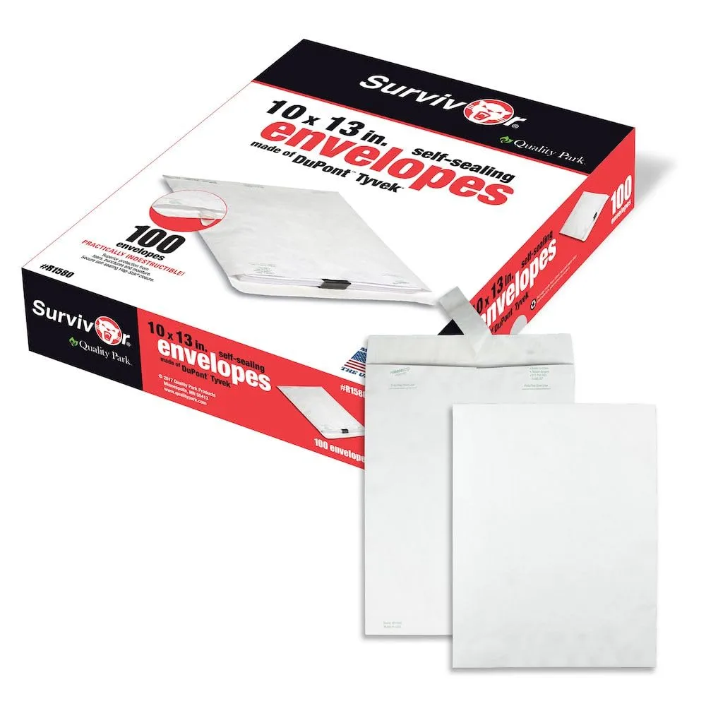 Quality Park Survivor R1580 Tyvek Mailer, 10 x 13, White (Box of 100)