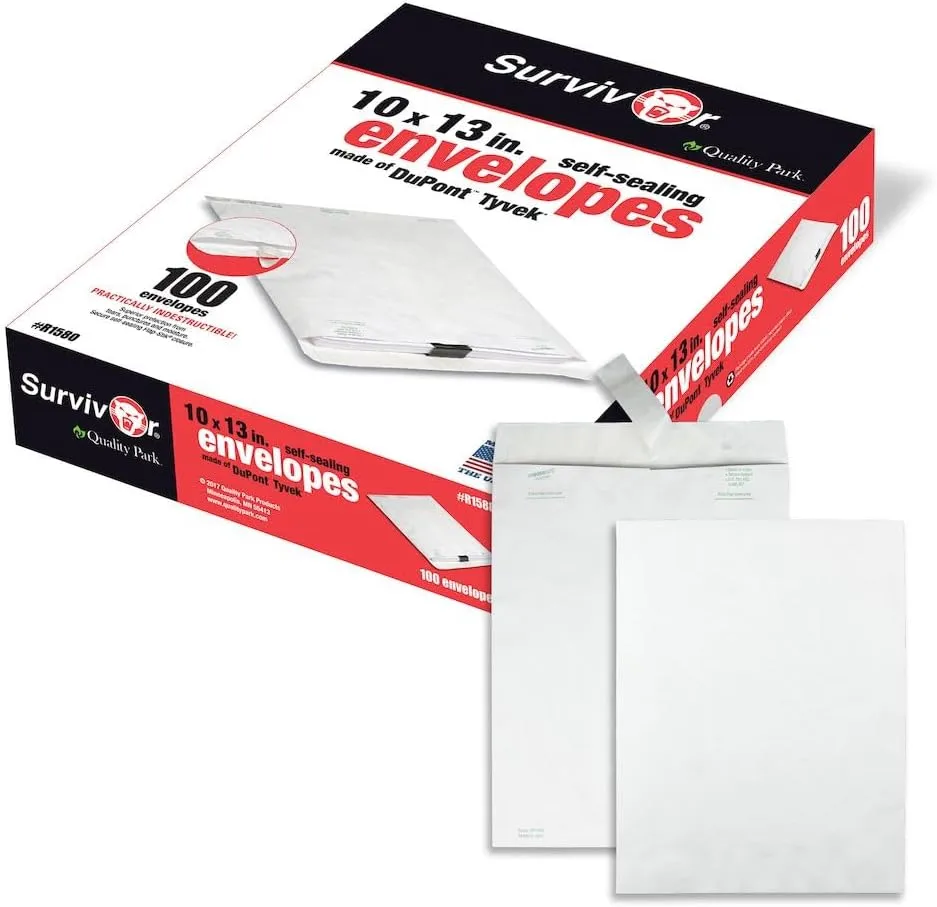 Quality Park Survivor R1580 Tyvek Mailer, 10 x 13, White (Box of 100)